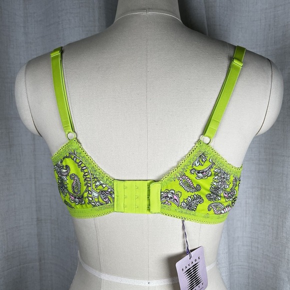 NEW! Savage X Fenty Womens 1X Cotton Essentials Bralette Neon Green Paisley Lace - Picture 4 of 11